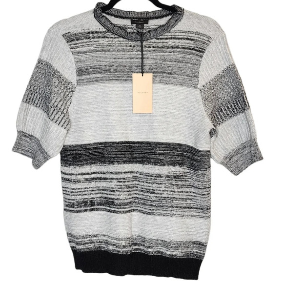 NWT Halogen Faux Cashmere Grey Stripe Puff Sleeve Sweater Size Medium - Picture 1 of 15